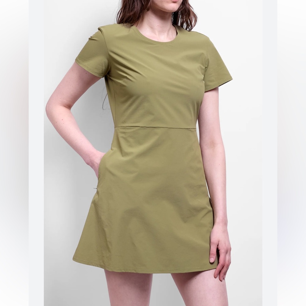 Olive Short-Sleeve Mini Dress - Casual A-Line